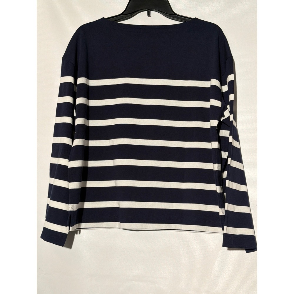 J.Crew Women's Striped Boatneck Long Sleeve Top M Navy White Relaxed Fit - Picture 2 of 6